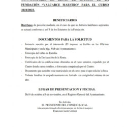 ANUCIO DE CONVOCATORIA DE BECAS FUNDACION VALCARCE MAESTRO
