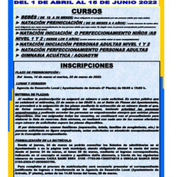 Inscripción cursos natación abril y junio 2022