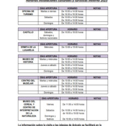 horario instalaciones culturales