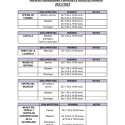 HORARIOS INSTALACIONES CULTURALES Y TURISTICAS